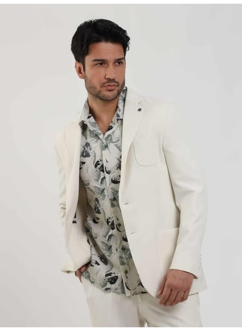 Dufy Beige Men's Slim Fit Plain Mono Collar Casual Jacket 104432 - Image 5